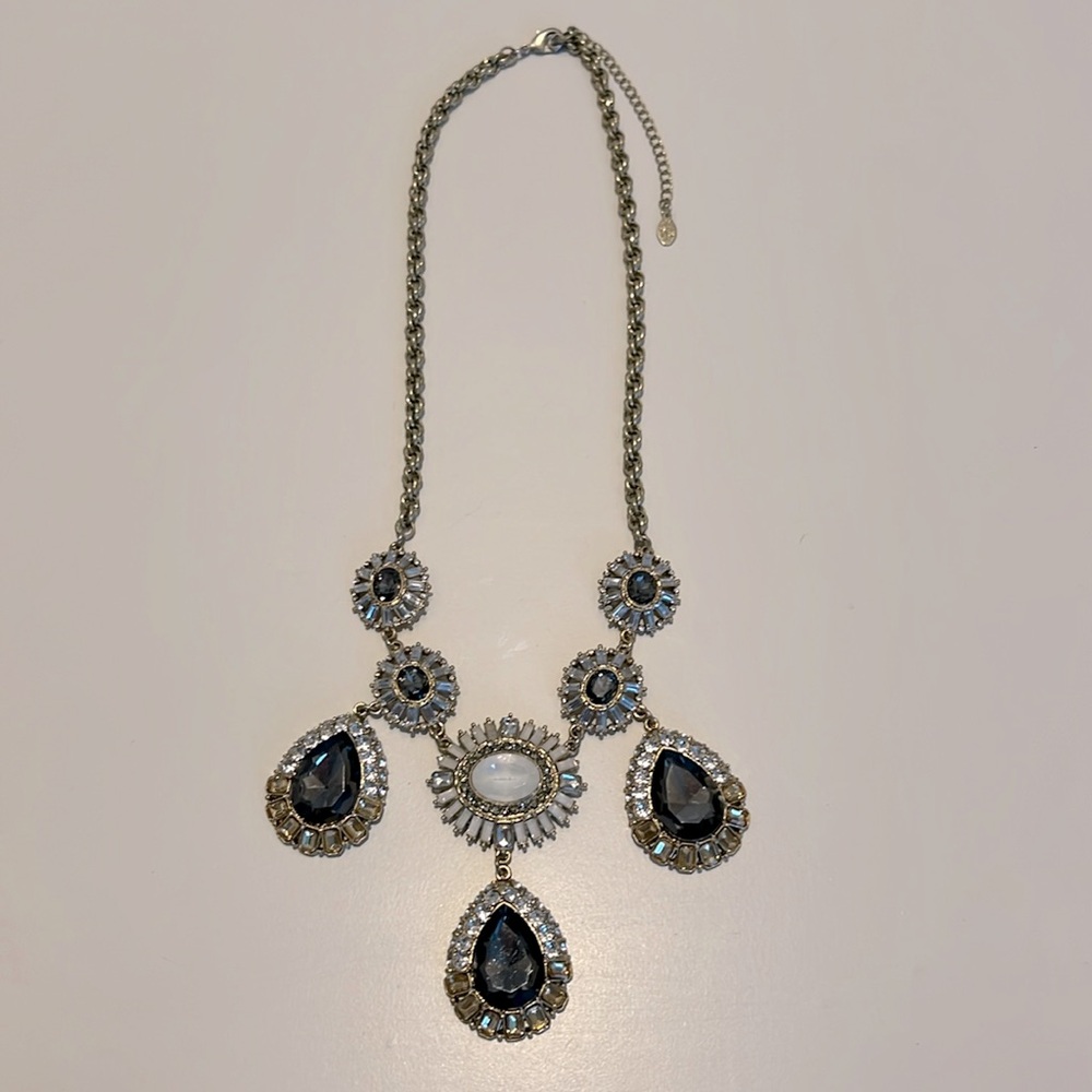 Statement necklace - Grey, white, taupe & Clear Gemstones